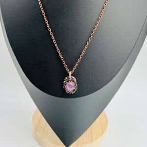 Copper Necklace Amethyst Gem Stone Handmade Jewelry Pendant 20” Chain Boho Gift